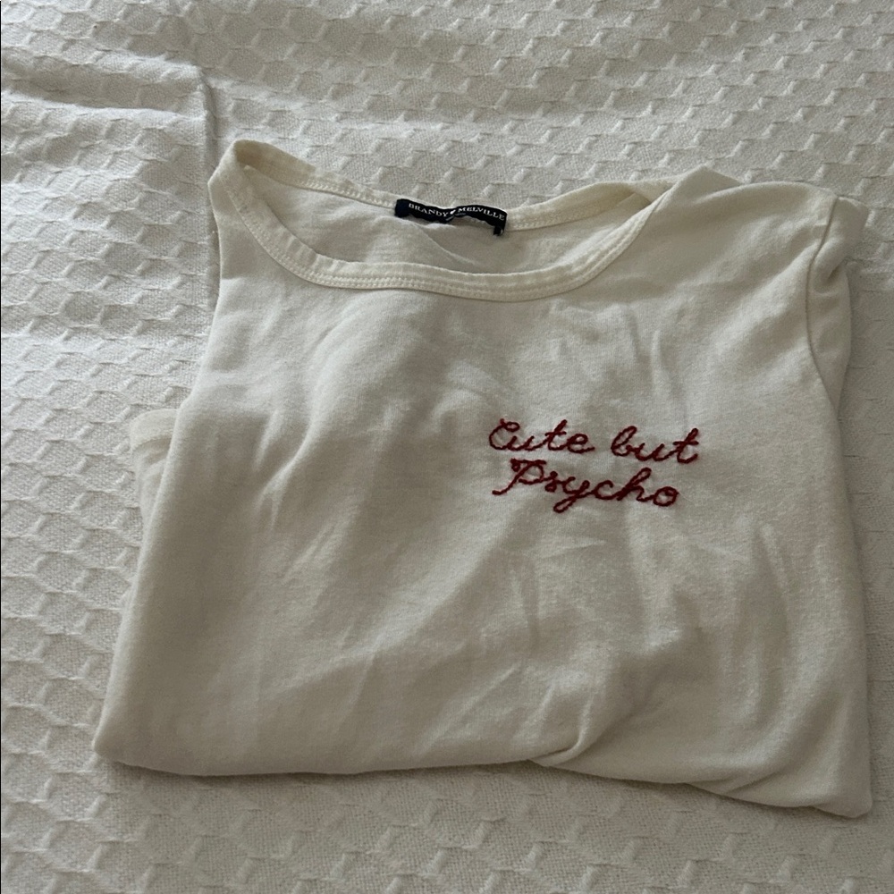 Brandy Melville Off-White Tee with Red Script